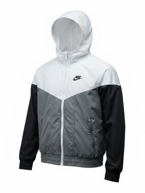 Nike Colorblock Windbreaker Jacket - White, Gray & Black Youth Large